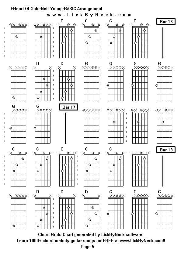 Chord Grids Chart of chord melody fingerstyle guitar song-FHeart Of Gold-Neil Young-BASIC Arrangement,generated by LickByNeck software.